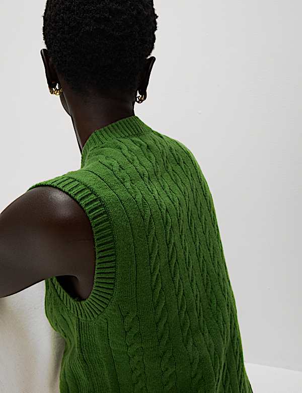 Air-Yarn Cable Knit Crew Neck Knitted Vest - RS
