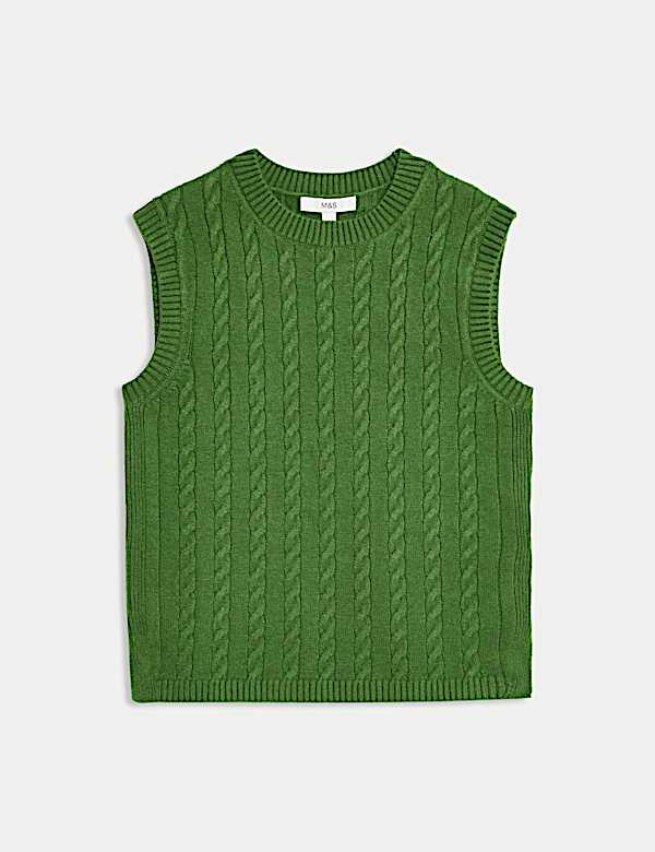 Air-Yarn Cable Knit Crew Neck Knitted Vest - RS