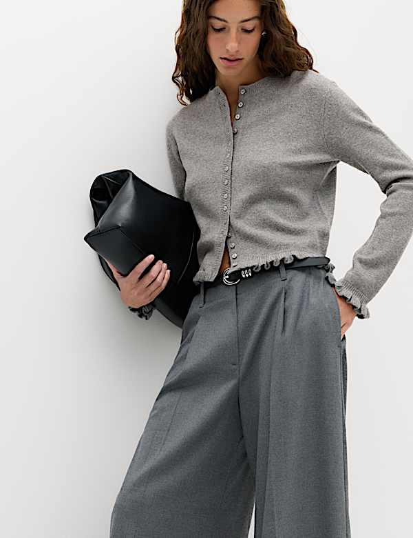Ruffle Crew Neck Cardigan - LT