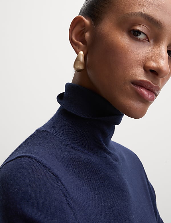 Jumper Kerah Leher Gulung Wol Merino Murni - ID