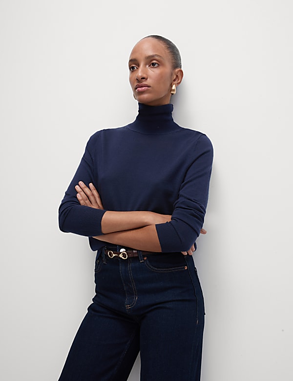 Jumper Kerah Leher Gulung Wol Merino Murni - ID