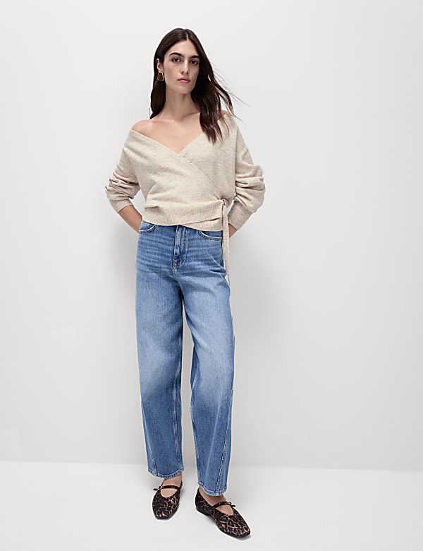 Textured Knitted V Neck Cardigan with Wool LIGHT NATURAL Cardigans M S JO