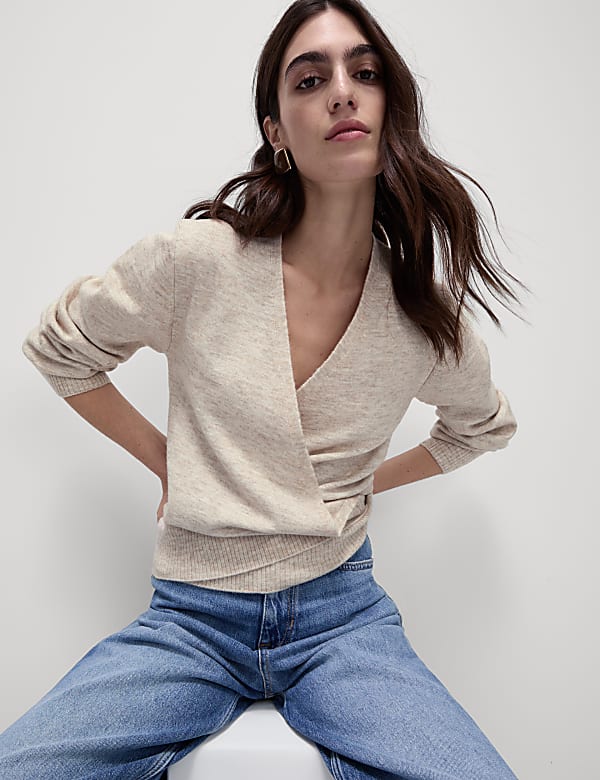 Gilet laine majoritaire &agrave; col en V et motif textur&eacute; - LU