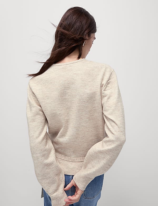 Gilet laine majoritaire &agrave; col en V et motif textur&eacute; - LU