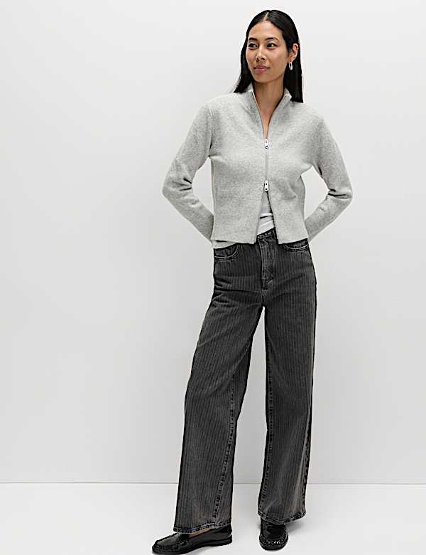 Funnel Neck Zip Up Knitted Jacket - CY