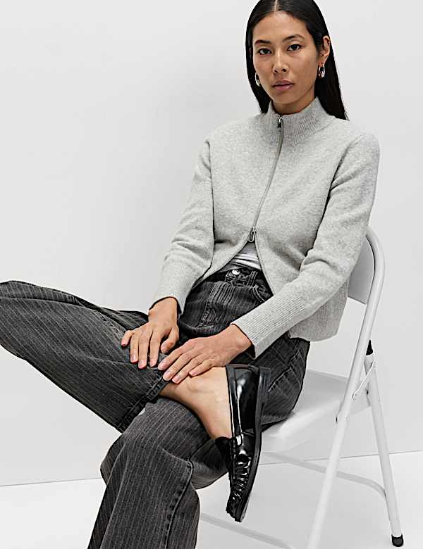 Funnel Neck Zip Up Knitted Jacket - CY