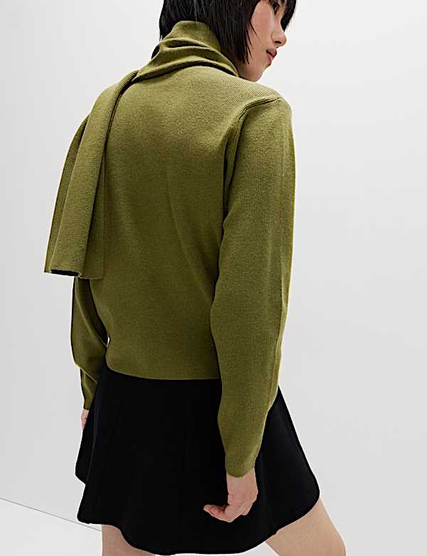 Air-Yarn Scarf-Neck Cardigan - JO