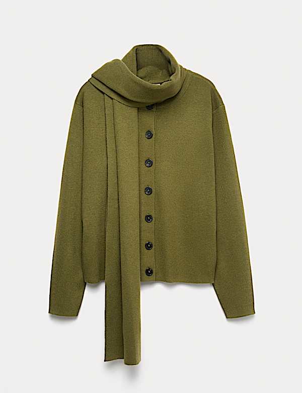 Air-Yarn Scarf-Neck Cardigan - JO