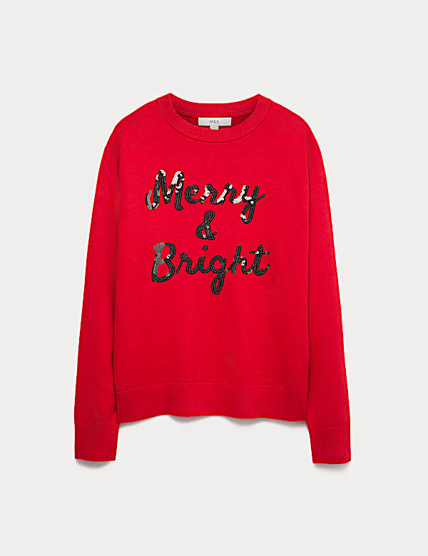 Air-Yarn Sequin Slogan Crew Neck Jumper - SE