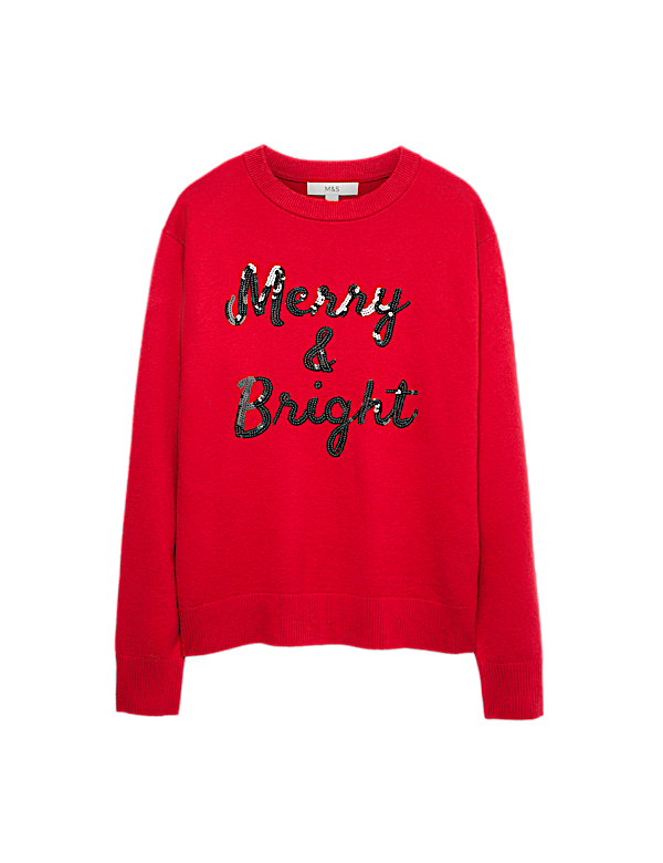 Air-Yarn Sequin Slogan Crew Neck Jumper