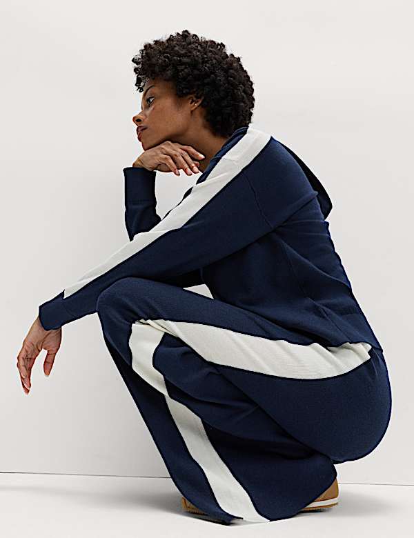 Sweat &agrave; capuche en maille &agrave; rayure lat&eacute;rale avec laine - LU