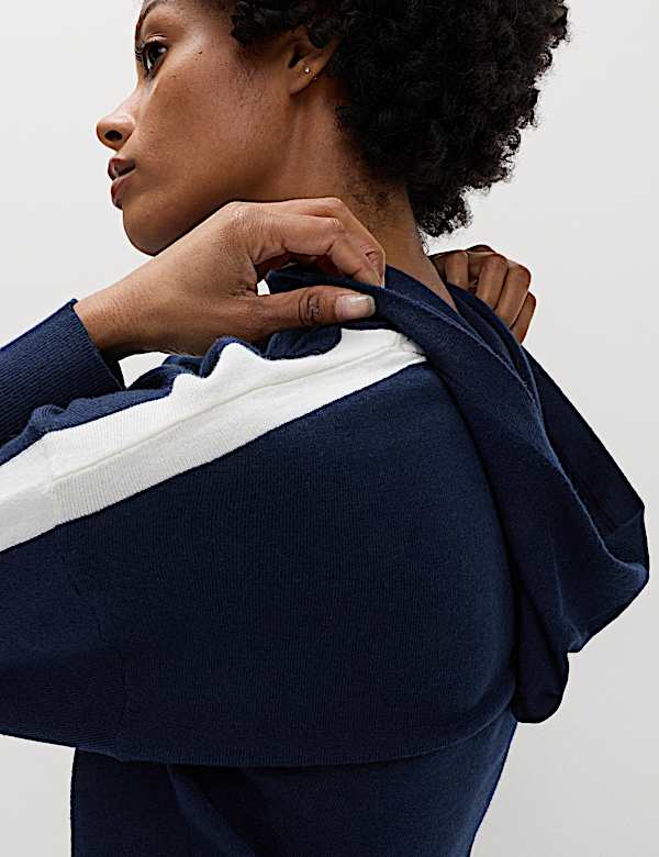 Sweat &agrave; capuche en maille &agrave; rayure lat&eacute;rale avec laine - LU