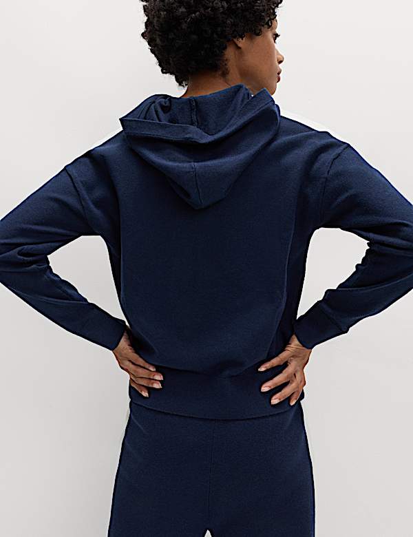 Sweat &agrave; capuche en maille &agrave; rayure lat&eacute;rale avec laine - LU