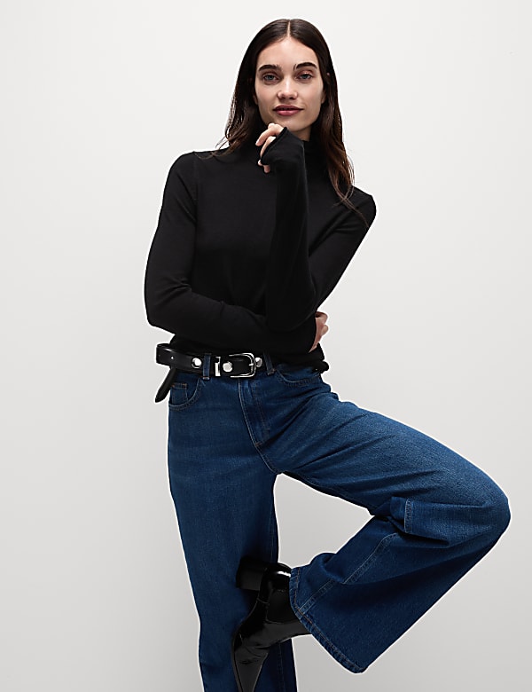 Roll Neck Knitted Top BLACK Tops M S MX
