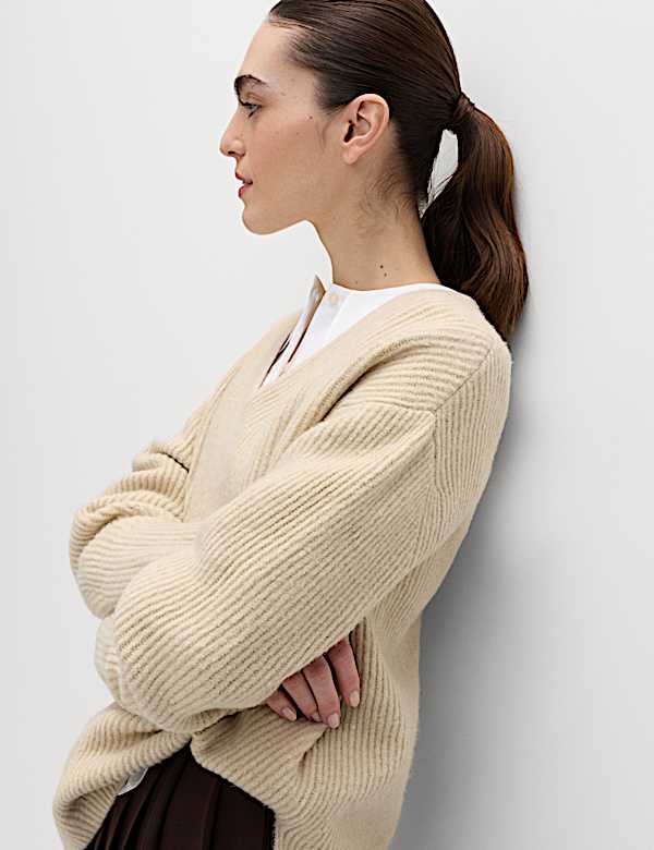 V-Neck Ribbed Jumper With Wool - JE