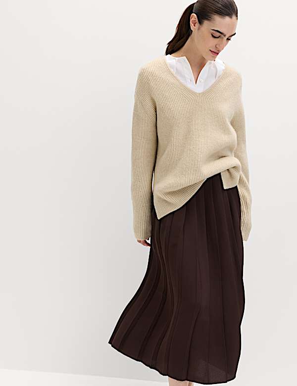 V-Neck Ribbed Jumper With Wool - JE