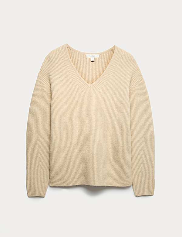 V-Neck Ribbed Jumper With Wool - JE