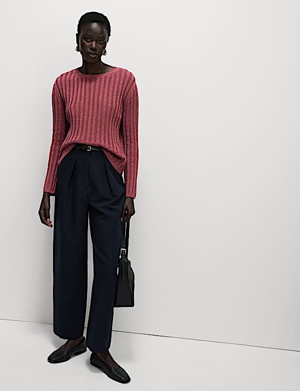 Cotton Blend Ribbed Crew Neck Jumper - RO