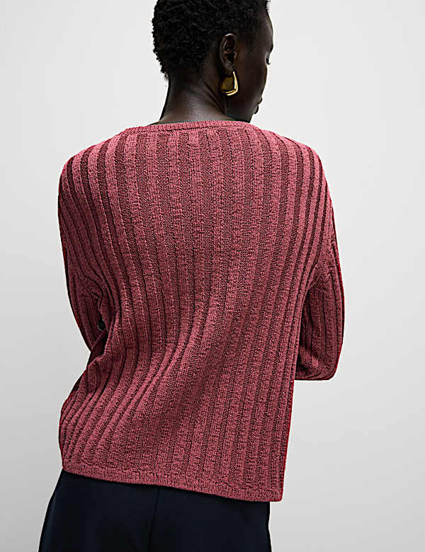 Cotton Blend Ribbed Crew Neck Jumper - RO