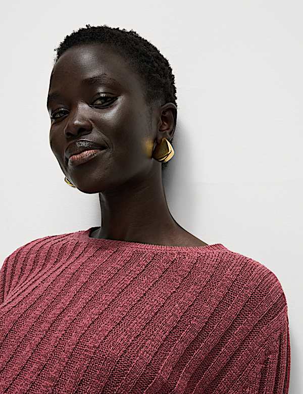 Cotton Blend Ribbed Crew Neck Jumper - RO