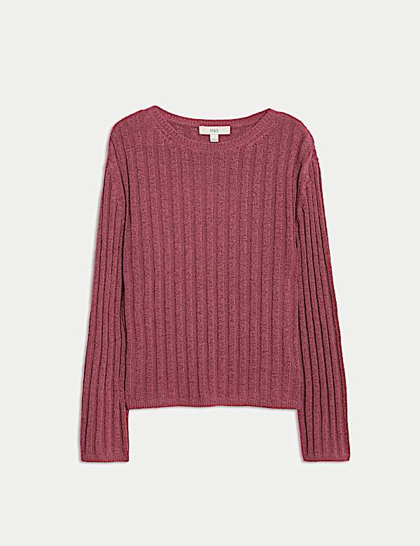 Cotton Blend Ribbed Crew Neck Jumper - RO