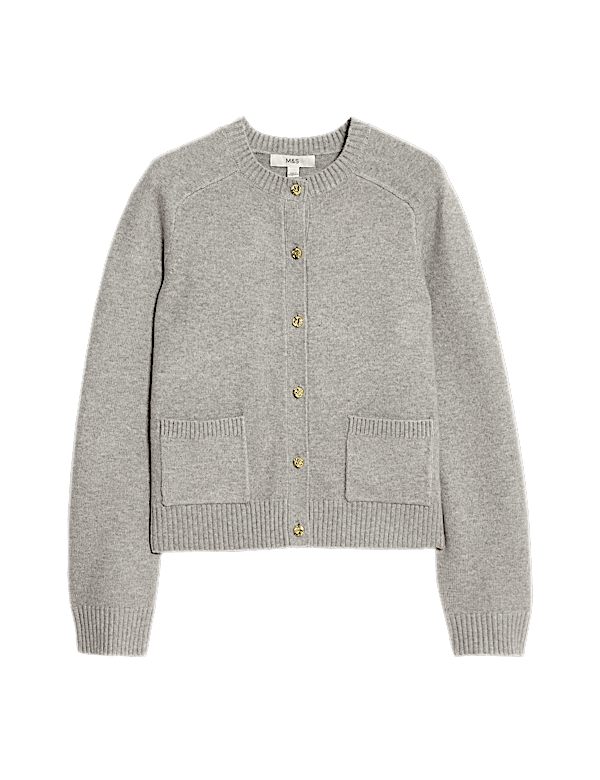 Air-Yarn Crew Neck Button Front Cropped Cardigan