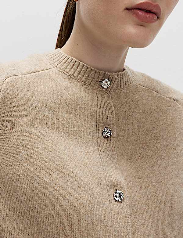 Air-Yarn Crew Neck Button Front Cropped Cardigan