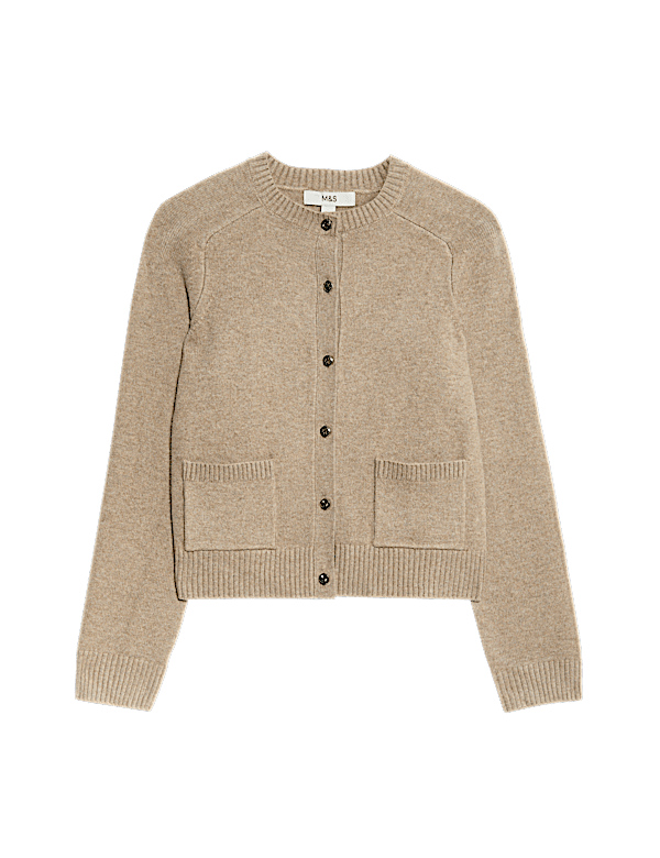 Air-Yarn Crew Neck Button Front Cropped Cardigan