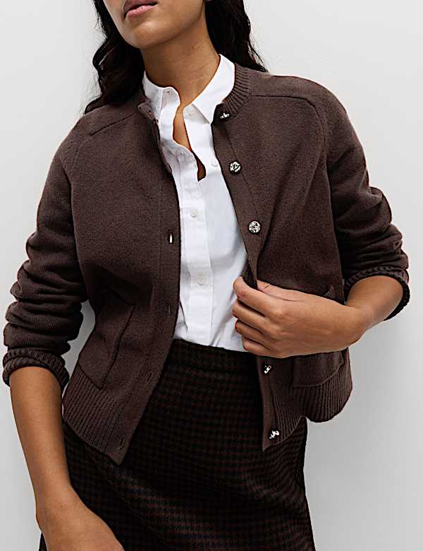 Air-Yarn Crew Neck Button Front Cropped Cardigan