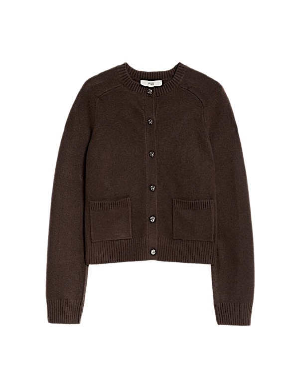 Air-Yarn Crew Neck Button Front Cropped Cardigan