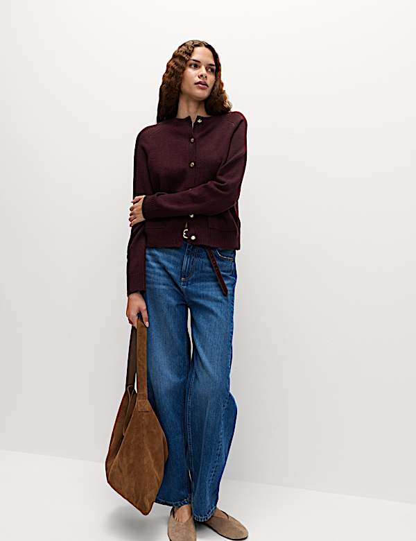 Air-Yarn Crew Neck Button Front Cropped Cardigan
