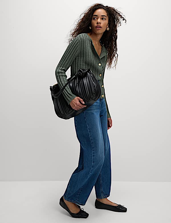 Cotton Blend Ribbed Cardigan - JE