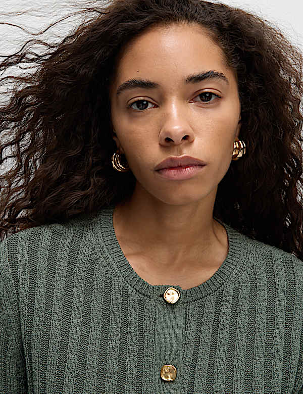 Cotton Blend Ribbed Cardigan - JE