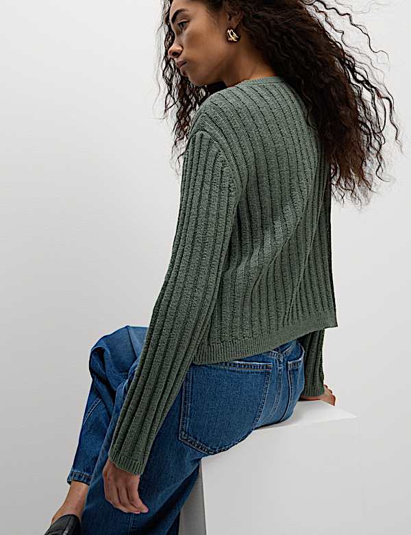 Cotton Blend Ribbed Cardigan - JE