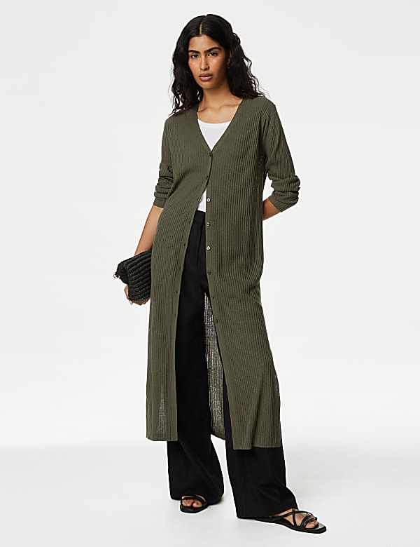 Ribbed Longline Cardigan with Linen - AT