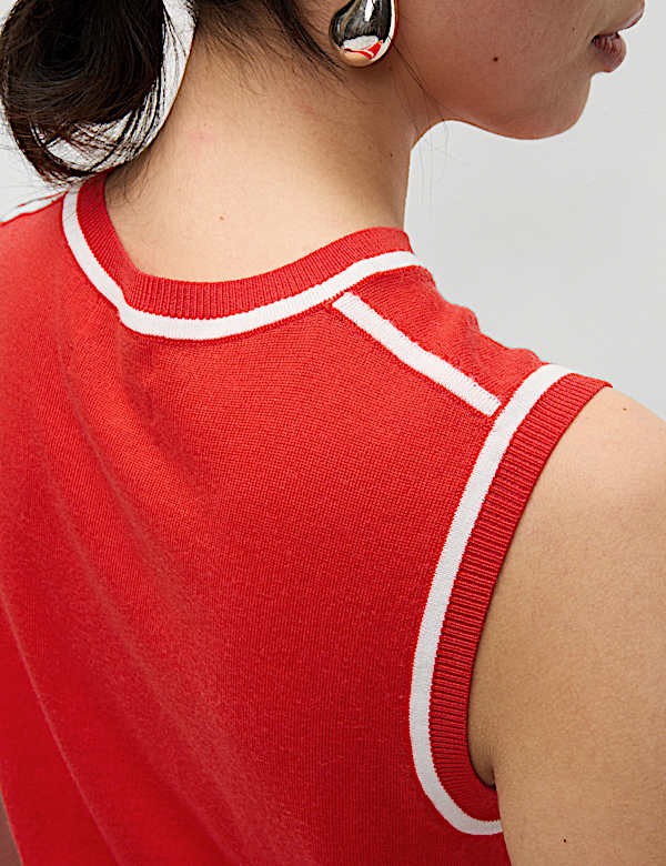 Pure Merino Wool Tipped Detail Knitted Vest - SI