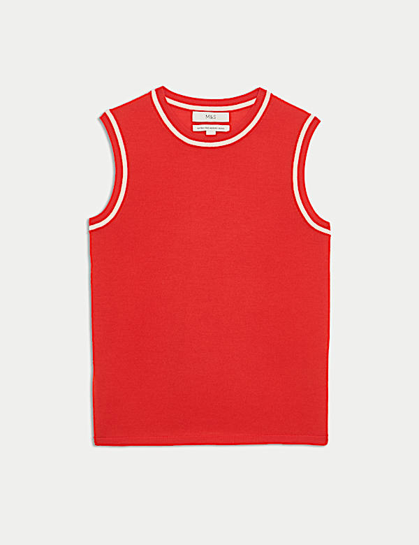 Pure Merino Wool Tipped Detail Knitted Vest - SI