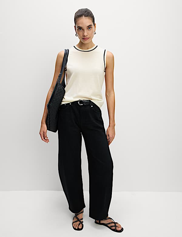 Pure Merino Wool Tipped Detail Knitted Vest - CY