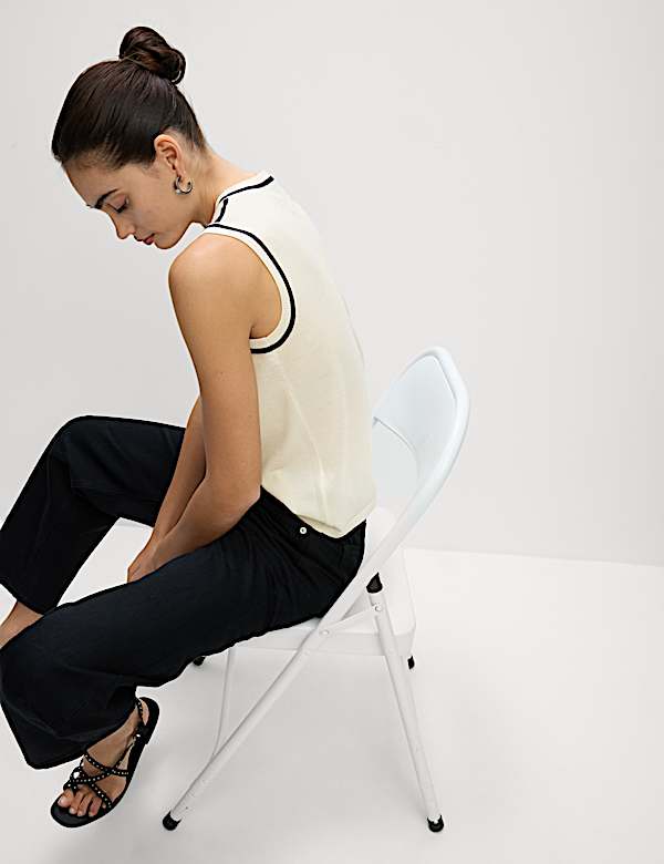 Pure Merino Wool Tipped Detail Knitted Vest - CY