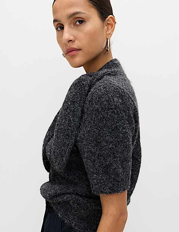 Tie Neck Knitted Top with Wool - MX