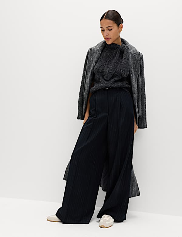 Tie Neck Knitted Top with Wool - MX