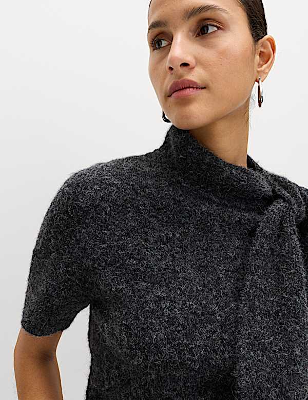 Tie Neck Knitted Top with Wool - MX