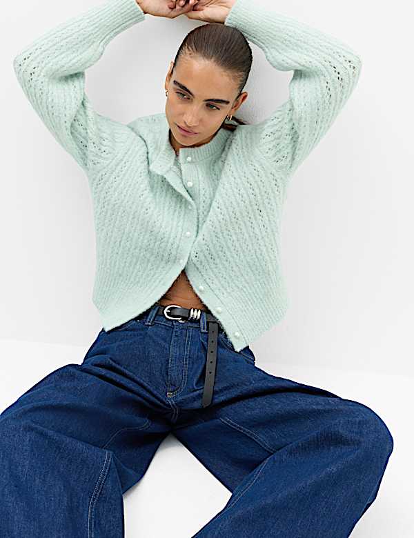 Blouson Sleeve Cropped Cardigan with Wool - AU