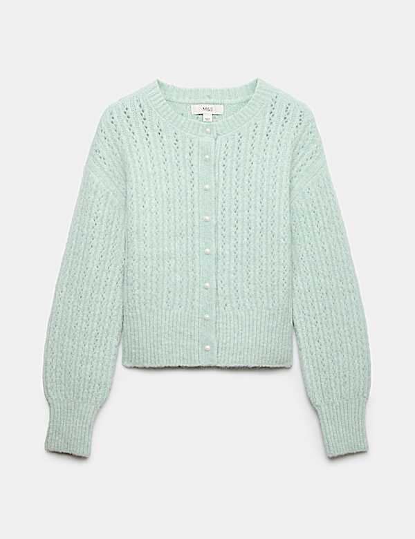 Blouson Sleeve Cropped Cardigan with Wool - AU
