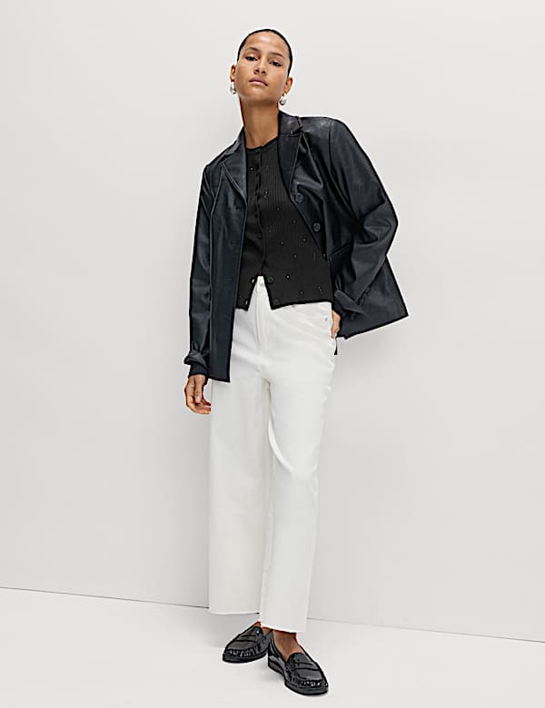 קרדיגן מעוטר בגזרה צמודה עם צווארון עגול - IL