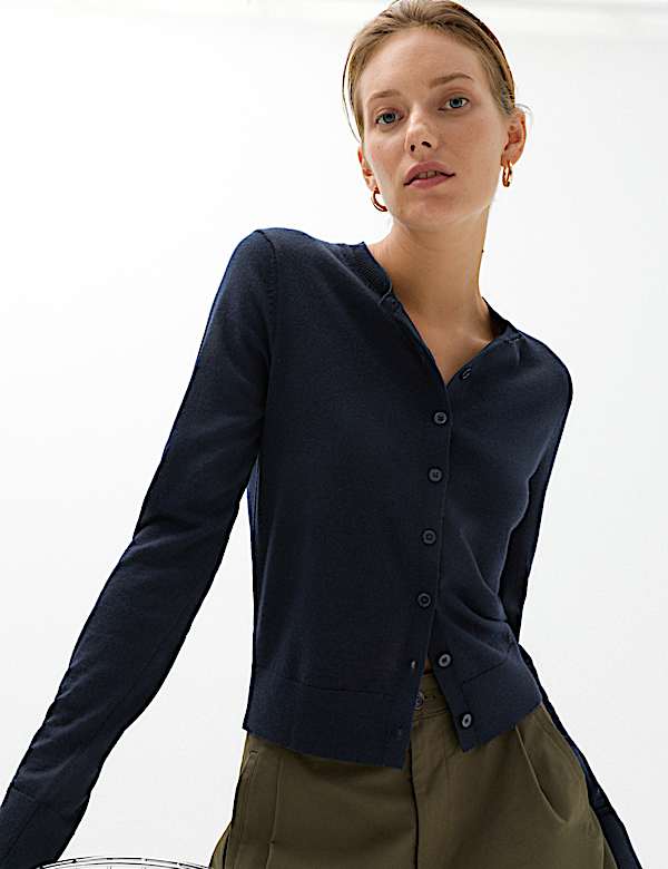Pure Merino Wool Crew Neck Cardigan - NZ