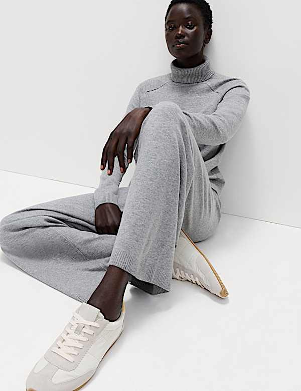 Πλεκτό παντελόνι με φαρδιά μπατζάκια από πολύ λεπτό νήμα - GR