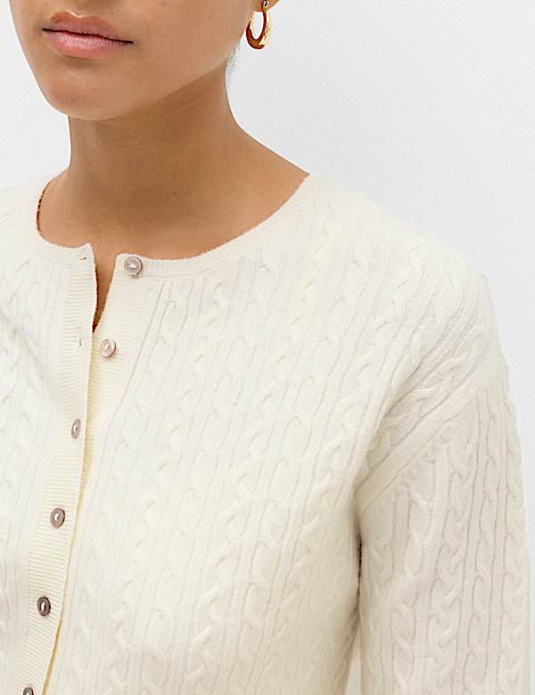 Air-Yarn Crew Neck Cable Knit Cardigan - NZ