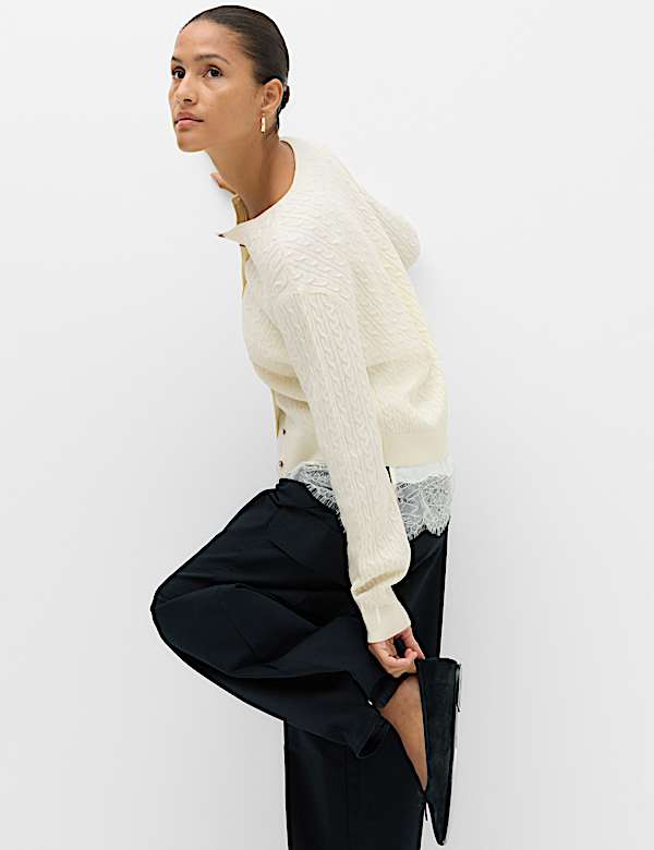 Air-Yarn Crew Neck Cable Knit Cardigan - NZ