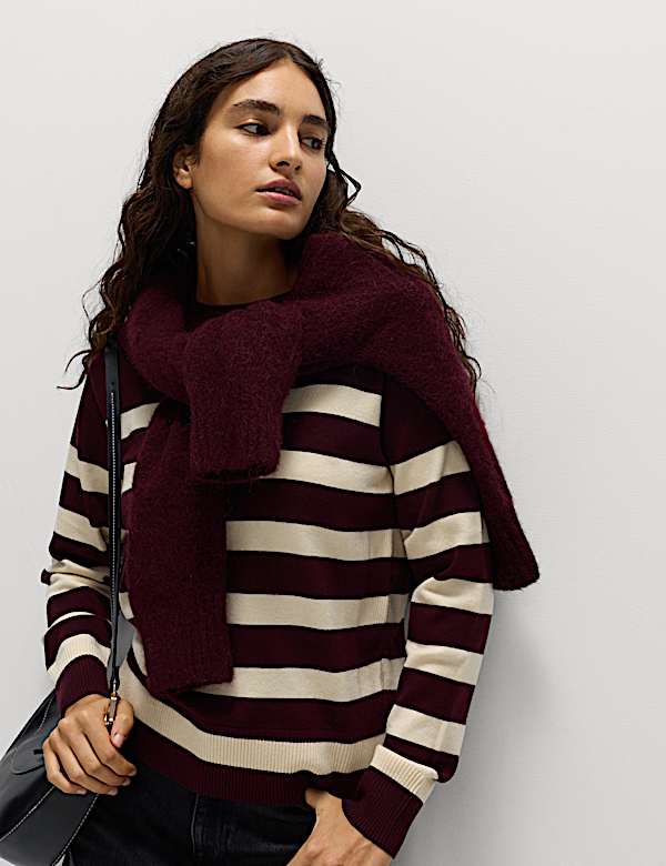 Air-Yarn Striped Crew Jumper